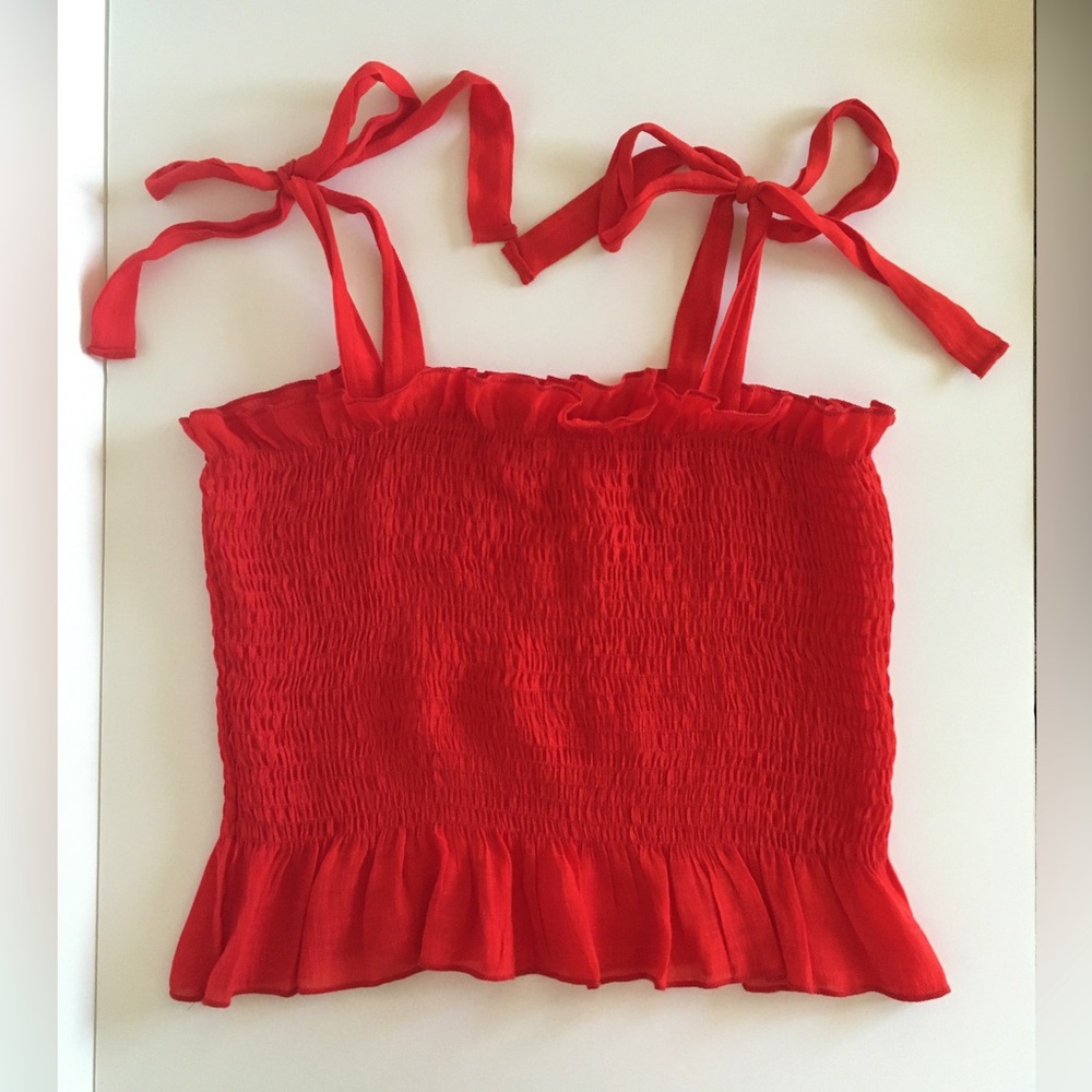 Vibrant Red Smocked Crop Top